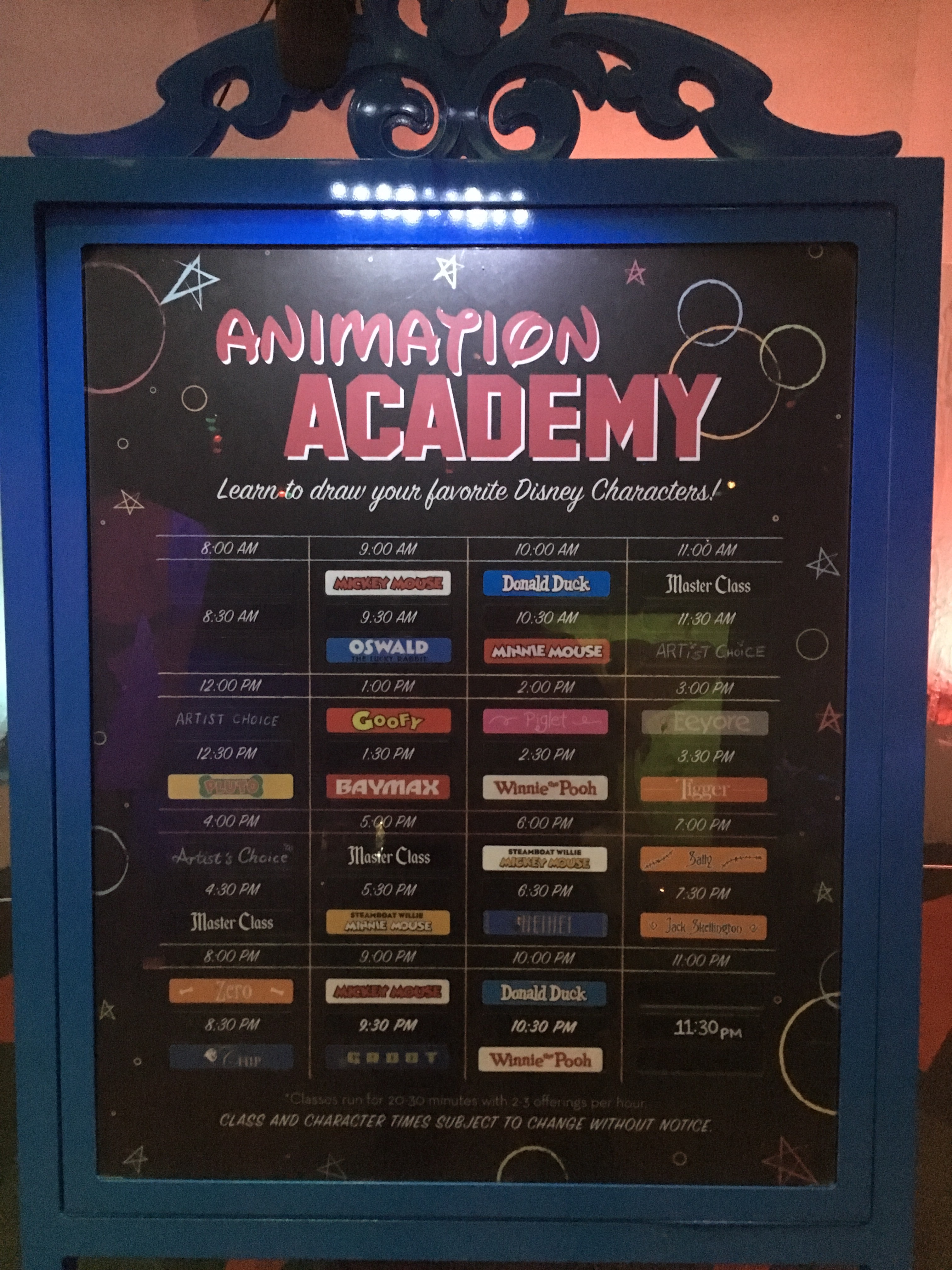 The Animation Academy schedule today Master Classes and